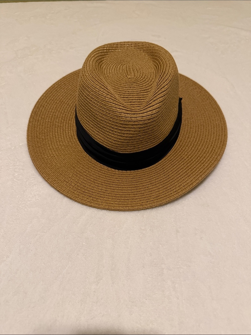 Women’s Furtalk Wide-Brim Straw Fedora Hat with Black Band - Tan
